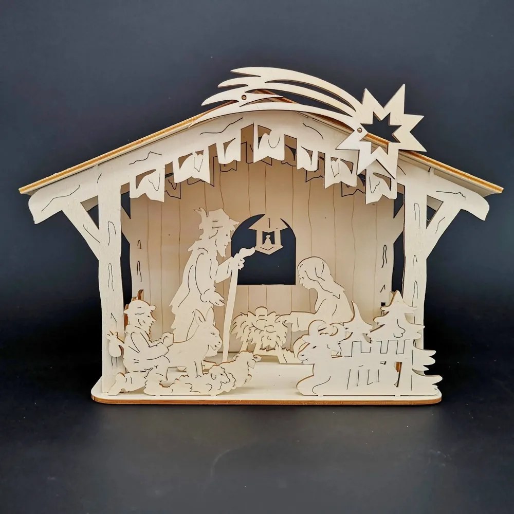 AMADEA Drevený skladací betlehem, 20 cm