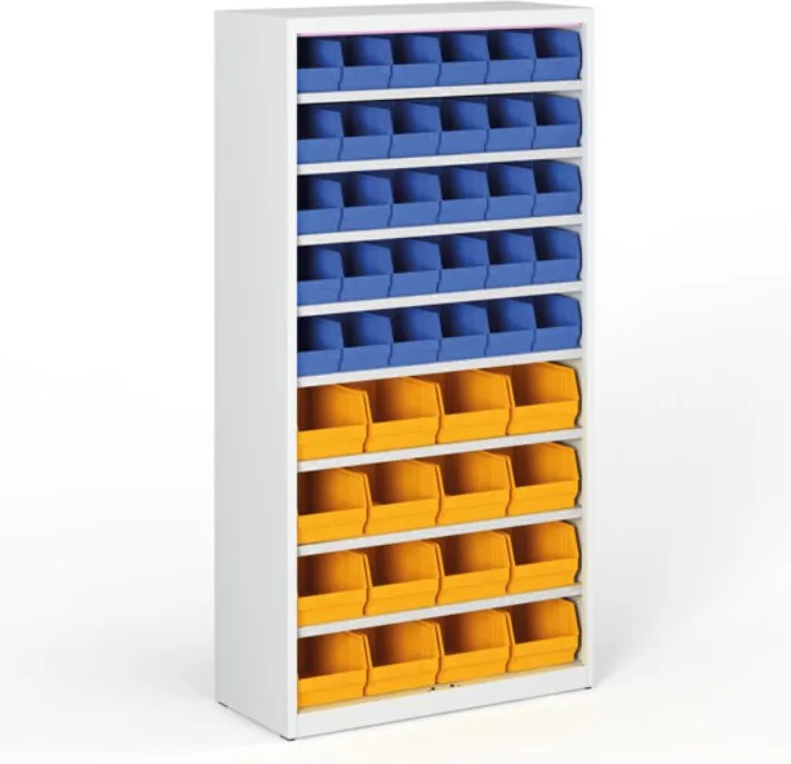 Regál s plastovými boxmi BASIC so zadnou stenou - 1800 x 400 x 920 mm, 30x B, 16x C