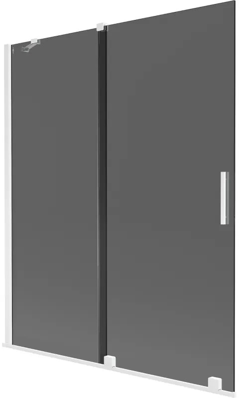 Mexen Velar, 2-krídlová posuvná vaňová zástena 140 x 150 cm, 8mm šedé sklo, biela matná, 896-140-000-41-20