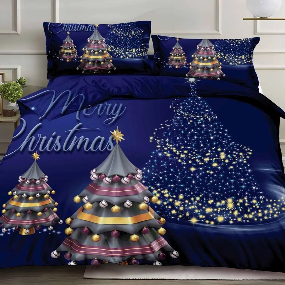 Posteľné obliečky KRISMAS BLUE TREE 7-dielna sada 140x200 cm