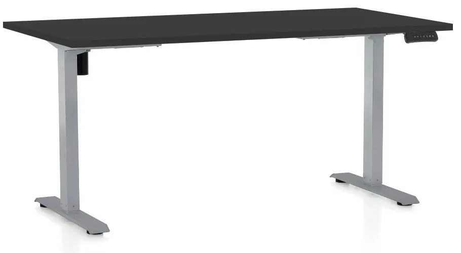Výškovo nastaviteľný stôl OfficeTech B, 160 x 80 cm, sivá podnož, čierna