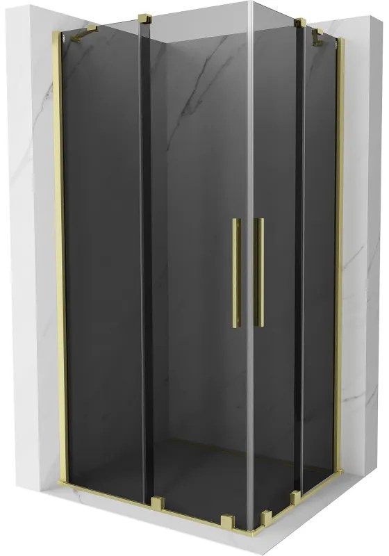 Mexen Velar Duo, sprchový kút s posuvnými dverami 90 x 80 cm, 8mm šedé sklo, zlatá matná, 871-090-080-42-55
