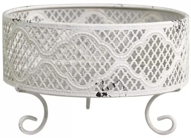 Krémový dekoračný kovový podnos na nožičkách Ofelia - Ø 20*12cm