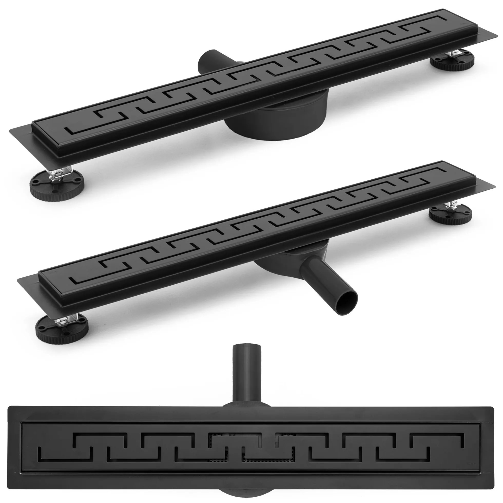 Rea PRO Black Matt, lineárny odtokový žľab 90cm, vzor Greek, čierna matná, REA-G8026