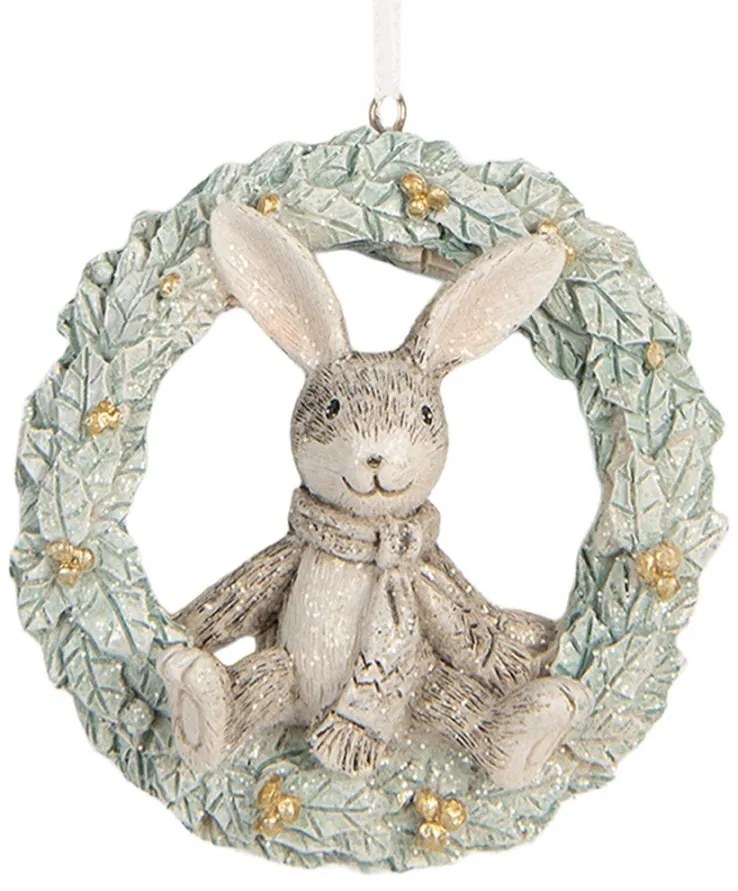 Závesná dekorácia králiček sediaci na venci - 8*3*8 cm