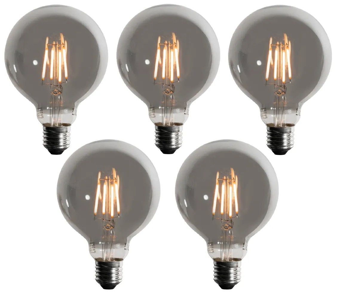 Sada 5 stmievateľných LED žiaroviek E27 dymová G95 5W 200 lm 1900K