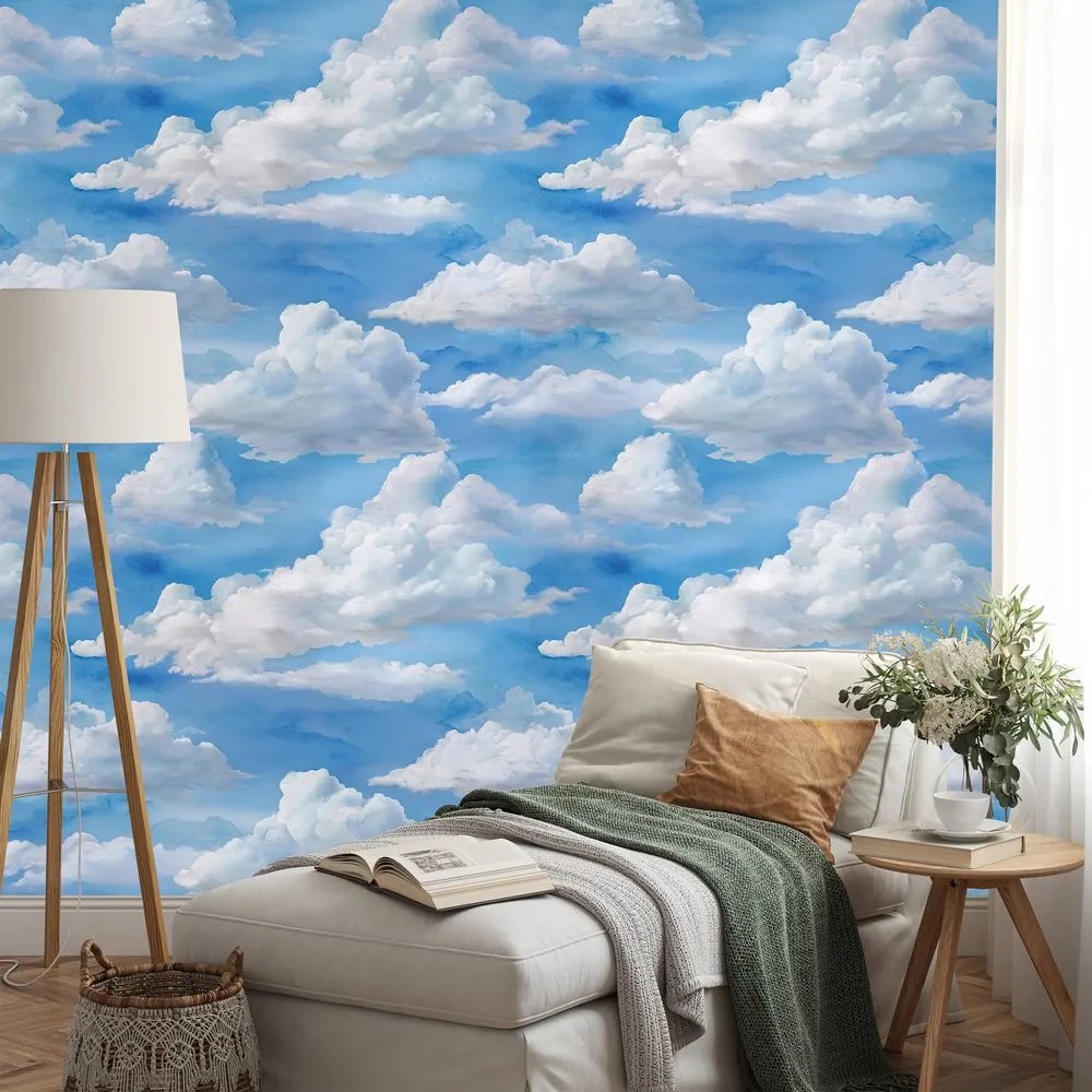 Samolepiaca fototapeta nadýchané biele mraky na modrej