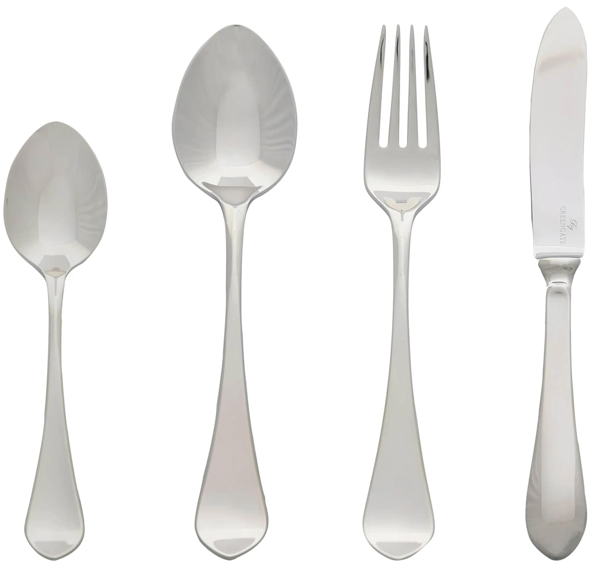 GREEN GATE Sada nerezových príborov Curved Silver – set 4 ks