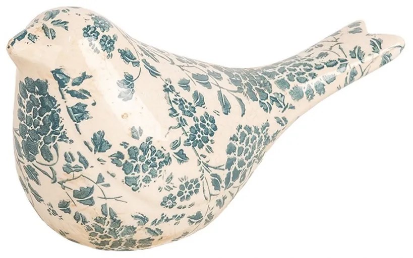 Keramická dekorácia vtáčik so zelenými kvetmi Tien French M - 22*9*12 cm