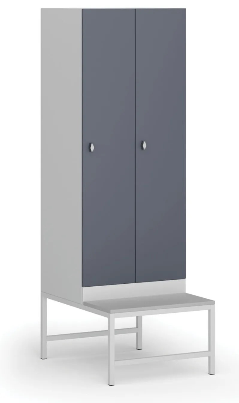 Šatníková skrinka S1 s lavičkou, 2 oddiely, 1875 x 600 x 500/800 mm, demont, otočný zámok, tmavosivé dvere