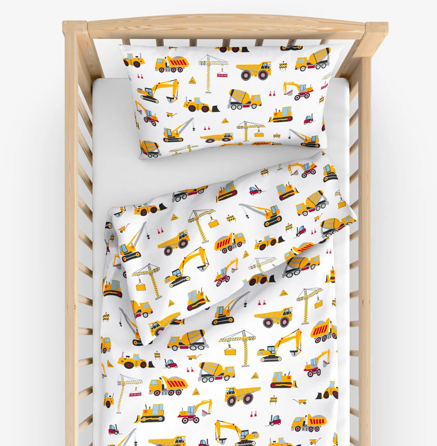 Goldea detské bavlnené obliečky do postieľky - nákladné autá a bagre 90 x 120 a 40 x 60 cm