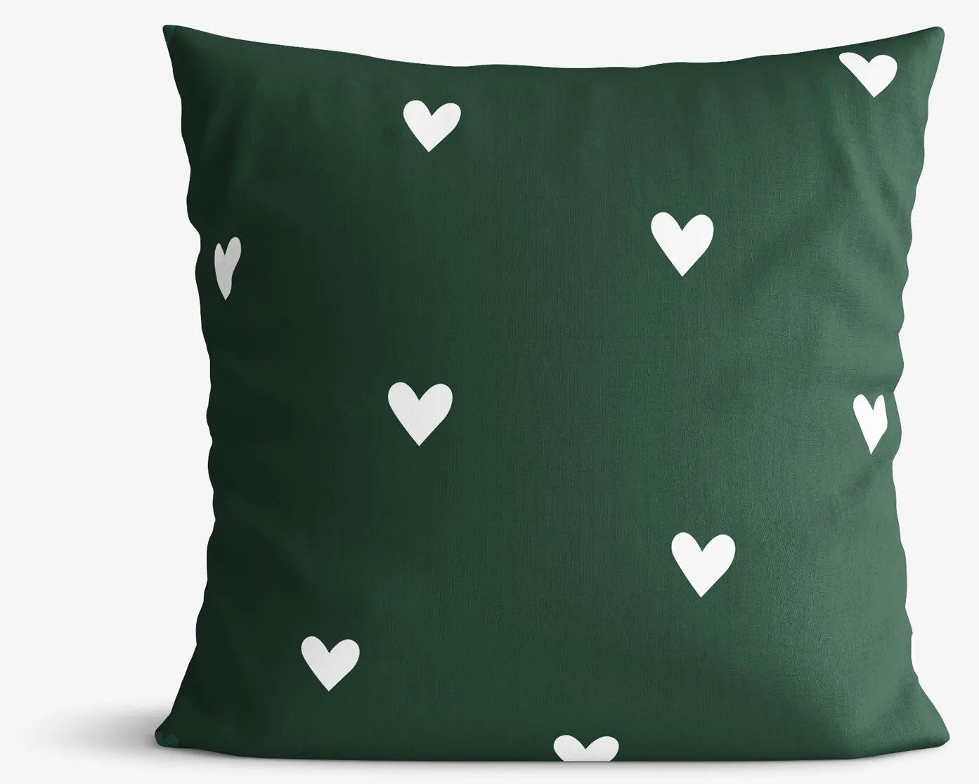 Goldea vianočná bavlnená obliečka na vankúš - srdiečka na tmavo zelenom 50 x 50 cm