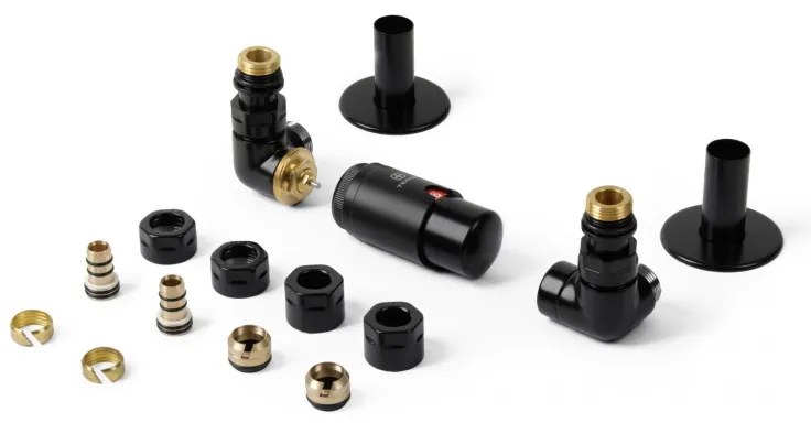 DK Terma VISION ALL IN ONE trojosá ľavá termostatická sada ventilov SOFT 9005 Super matt