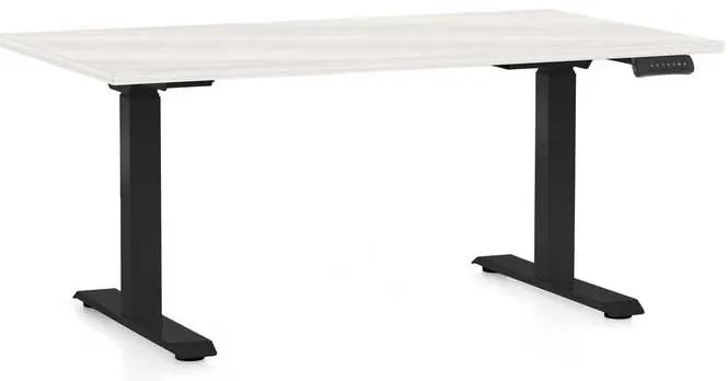 Výškovo nastaviteľný stôl OfficeTech D, 120 x 80 cm, čierna podnož, biely jaseň