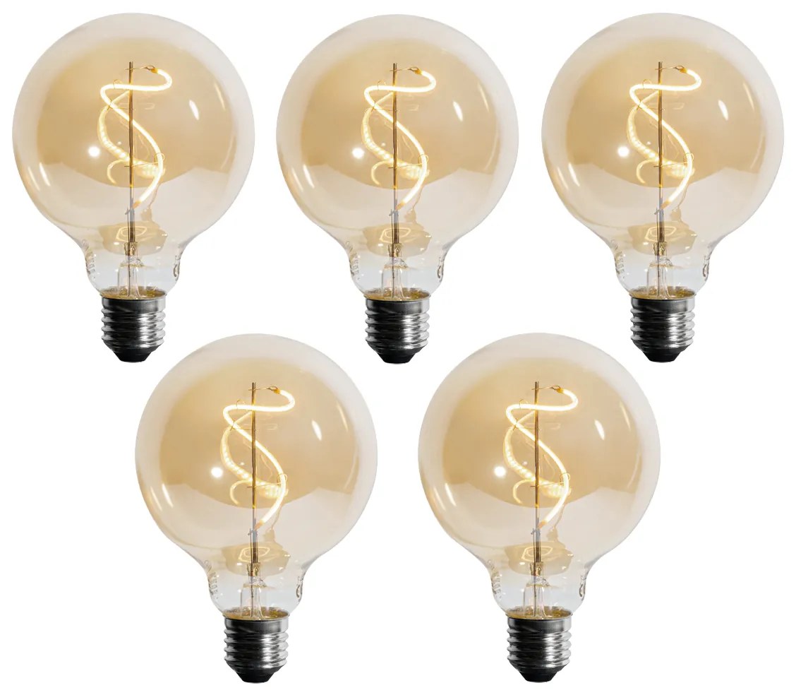 Sada 5 ks E27 Stmievateľná LED žiarovka so špirálovým vláknom G95 4W 270lm 2700K