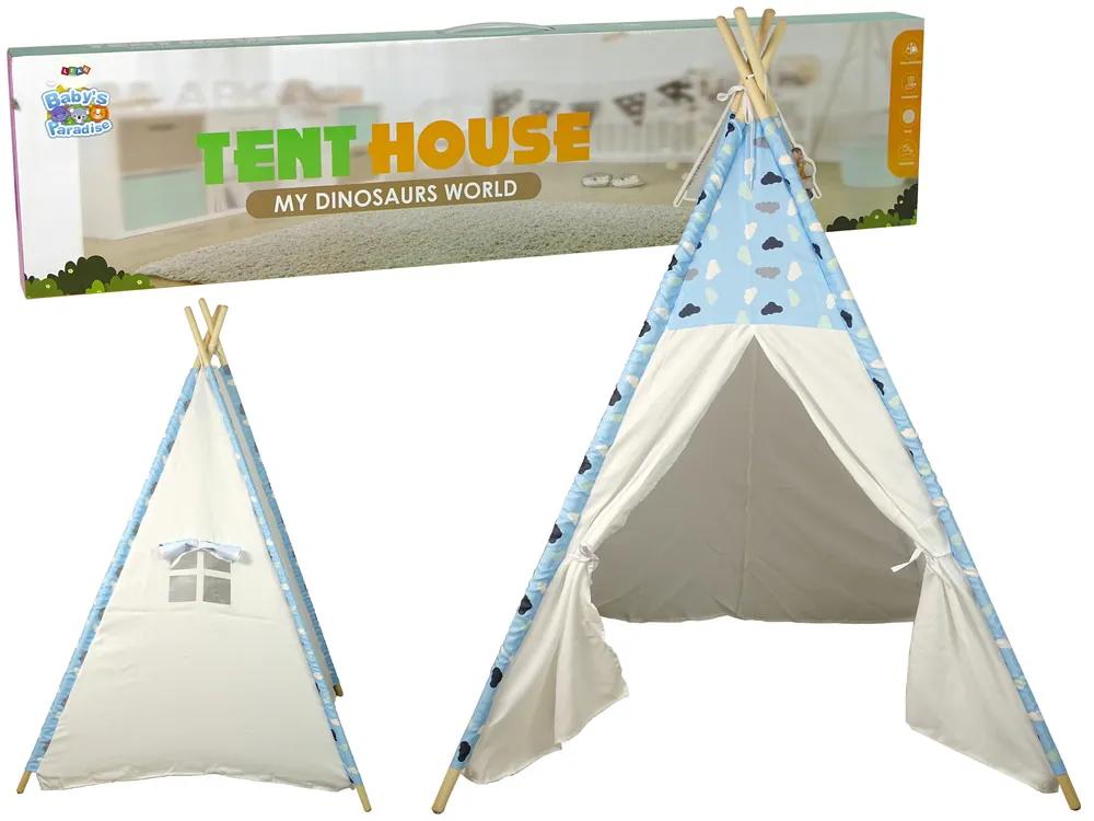 LEAN TOYS Detský Indiánsky teepee stan bielo-modrý