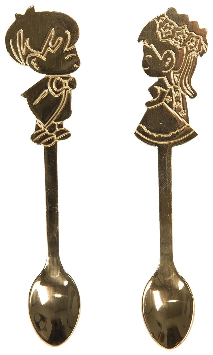 2 ks dezertné zlatá lyžička chlapček s bábikou - 2 * 12 cm