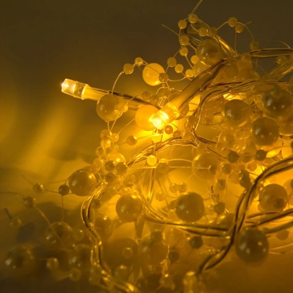 DECOLED Svetelná reťaz LED na batérie, biele perly, teplá biela, 10 diód, 1,3 m