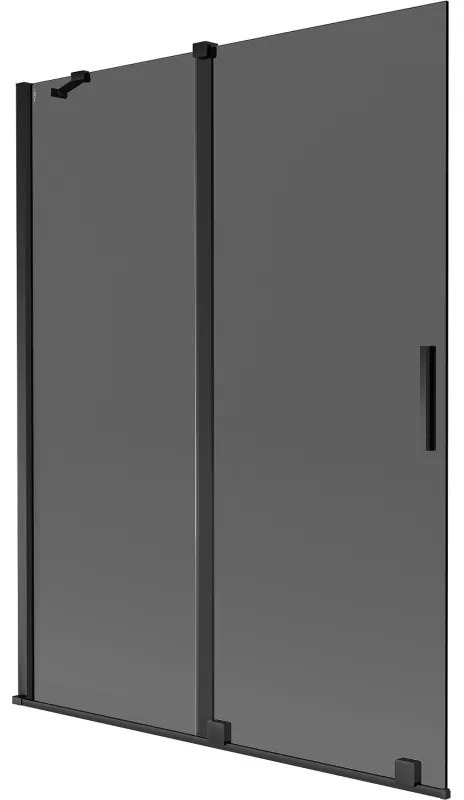 Mexen Velar, 2-krídlová posuvná vaňová zástena 130 x 150 cm, 8mm šedé sklo, čierna matná, 896-130-000-41-70