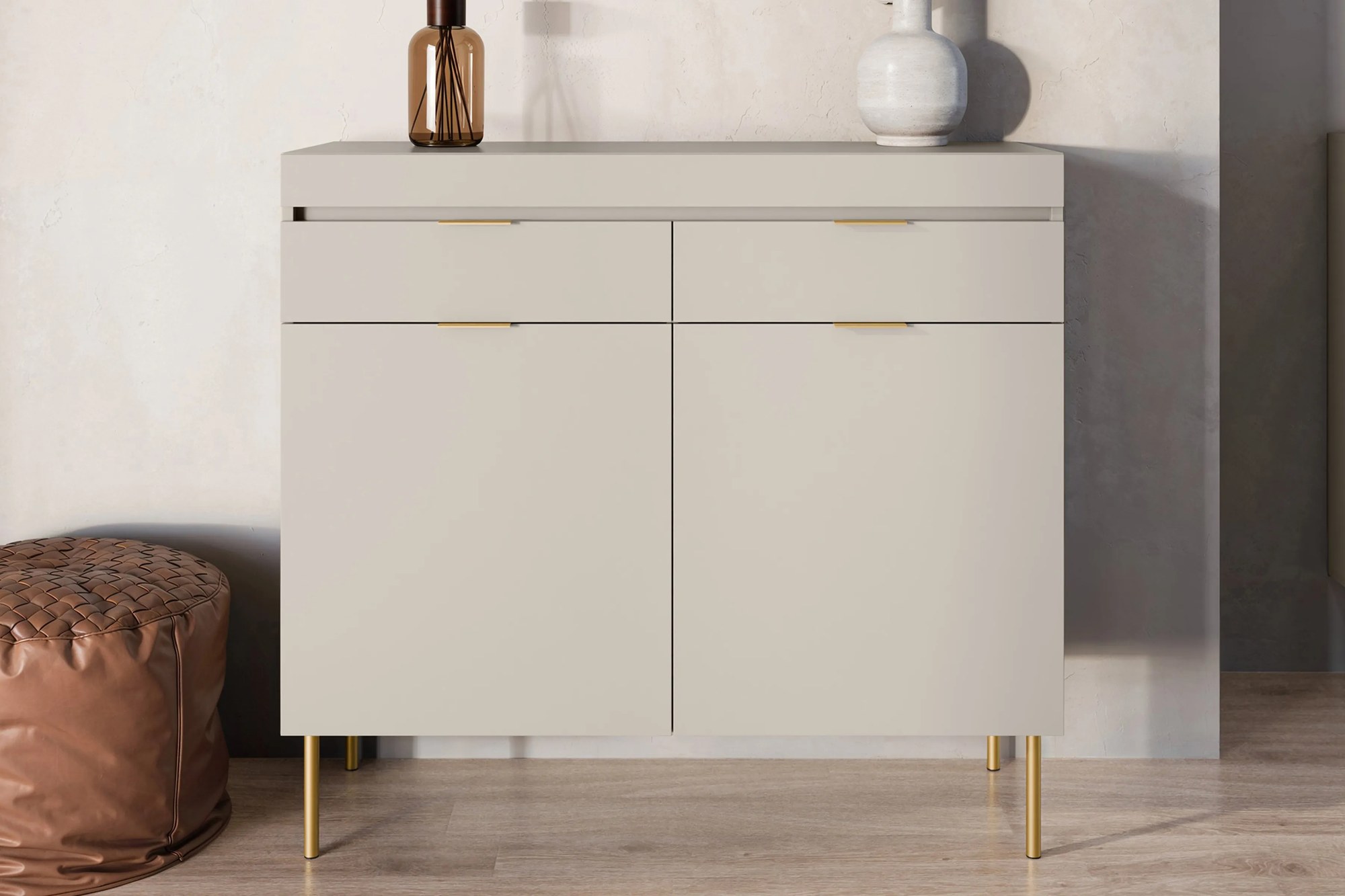 Komoda Sentia 105 cm s 2 zásuvkami - kašmírová / zlatá