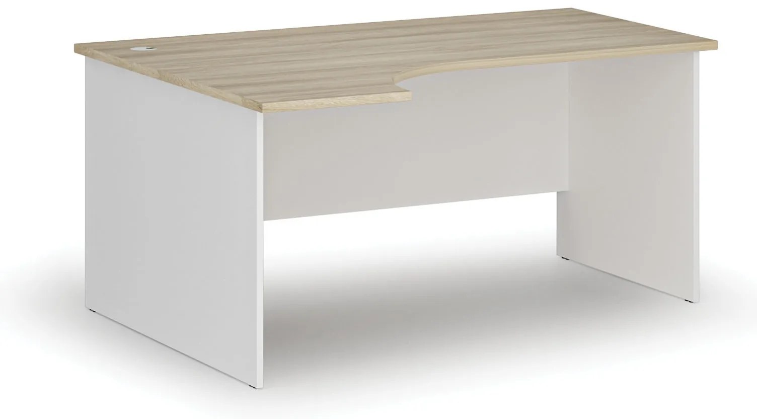 Rohový kancelársky písací stôl PRIMO WHITE, 160x120 cm, ľavý, biela/dub prírodný