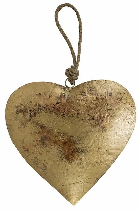 Dekorácia závesné zlaté retro srdce na povrázku - 21*2*21cm