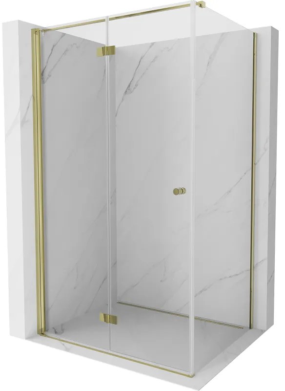 Mexen Mist-F T, 1-krídlový skladací sprchový kút ľavý 120 x 70 cm, číre sklo, zlatý lesklý profil, 8A6T-120-070-50-00-L