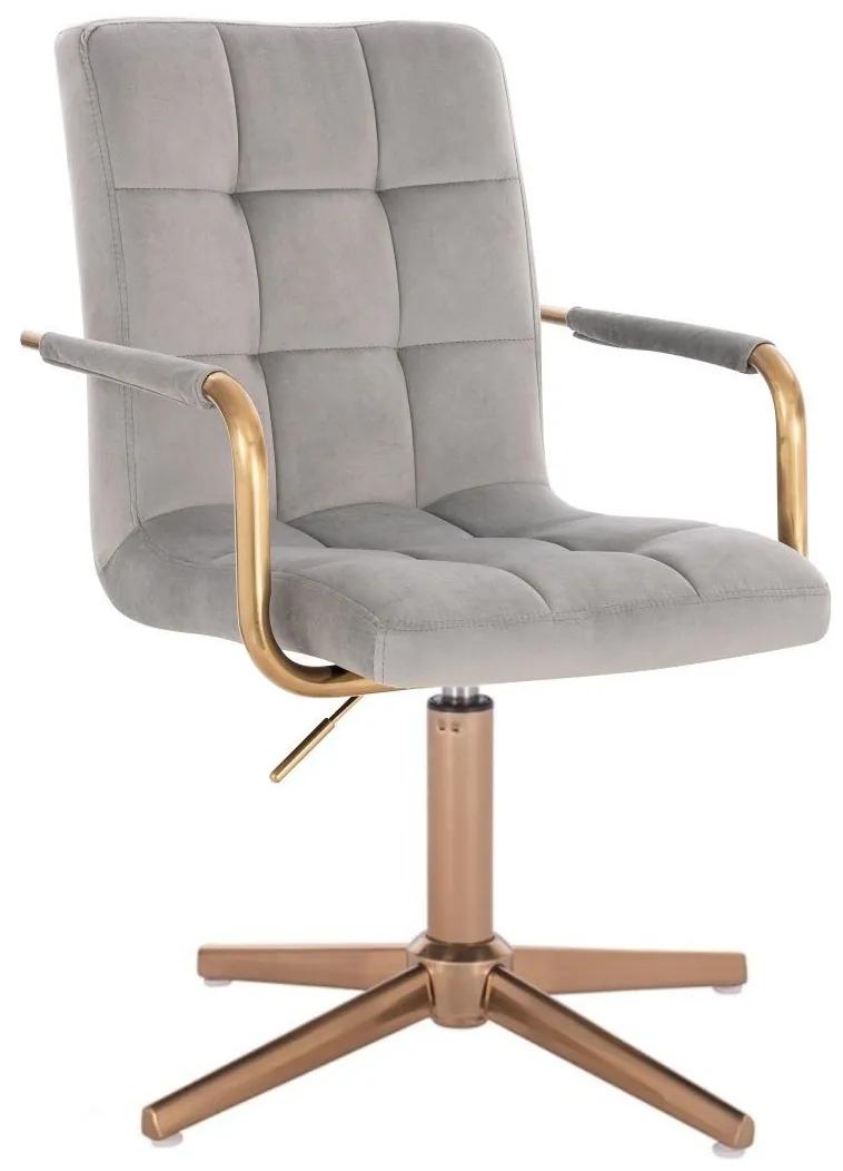 LuxuryForm DESIGN Stolička VERONA GOLD VELUR na zlatom kríži - svetlo šedá