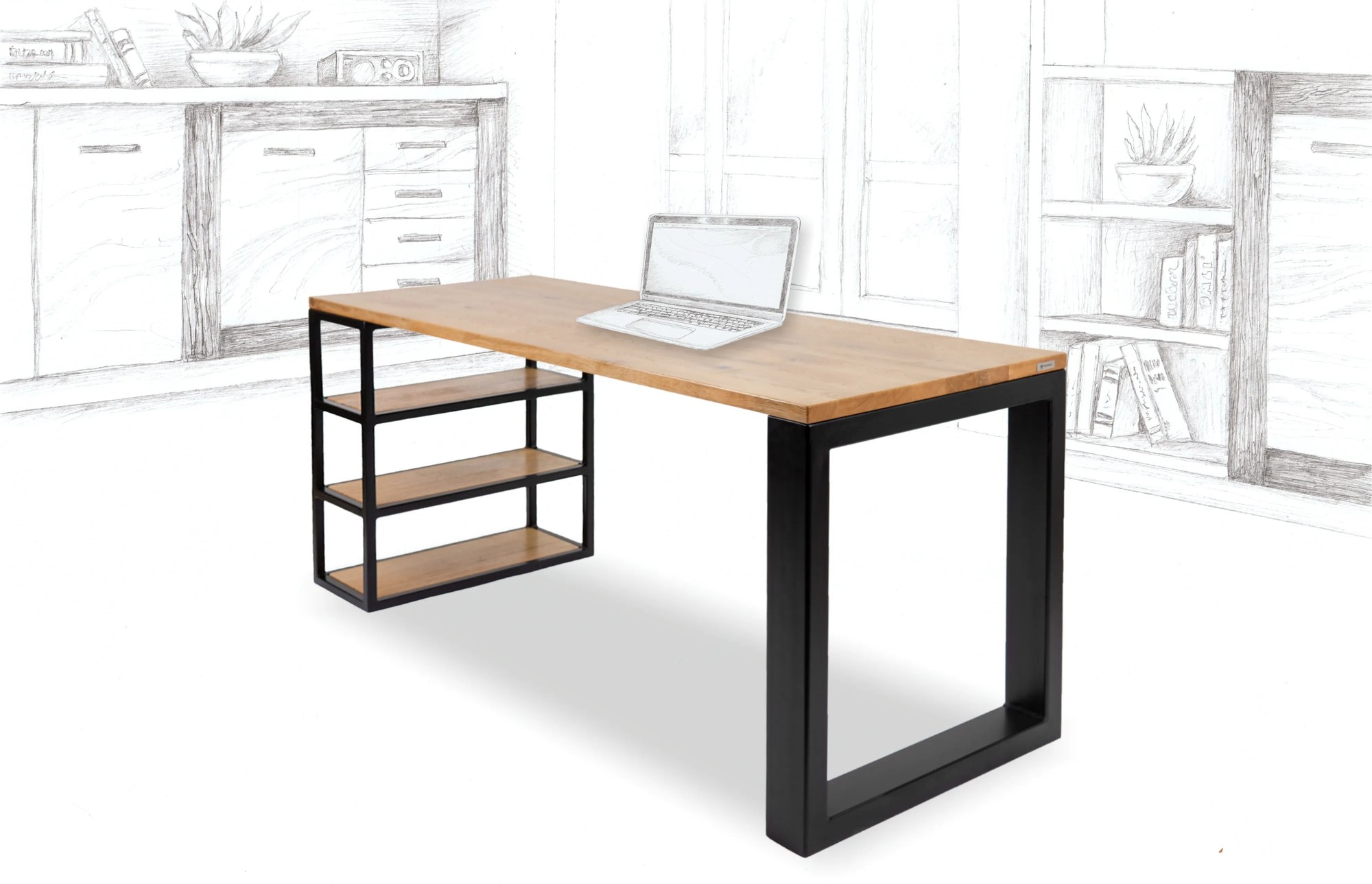 Wooded Pracovní stůl Venice z masivu DUB Velikost stolu: 170 x 65 cm, Barva kovu: Černá
