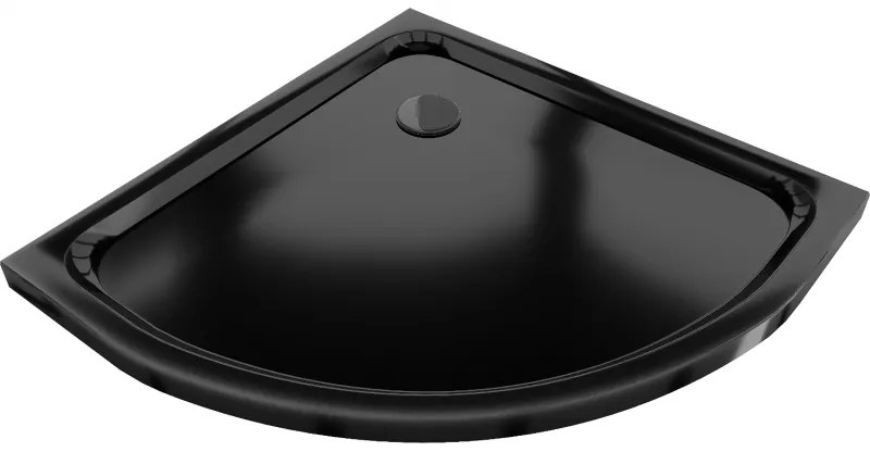 Mexen SLIM - Štvrťkruhová sprchová vanička 90x90x5cm + čierny sifón, čierna, 41709090B
