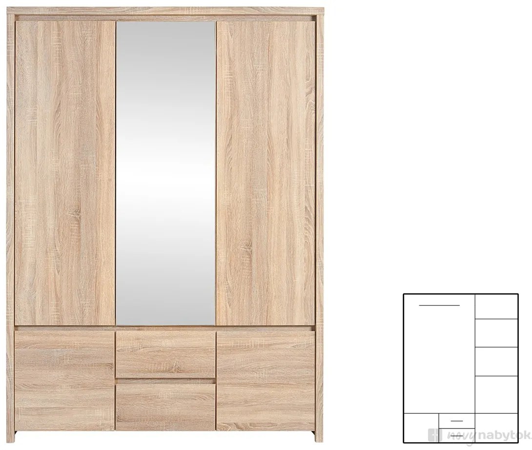 Šatníková skriňa BRW Kaspian SZF5D2S (Dub sonoma). Akcia -35%. Vlastná spoľahlivá doprava až k Vám domov. 798018