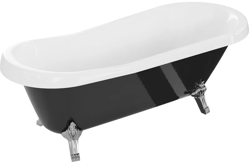 Mexen Retro, voľne stojaca vaňa 170 x 75 cm, biela-čierna, chrómové nohy, 53251707575-00