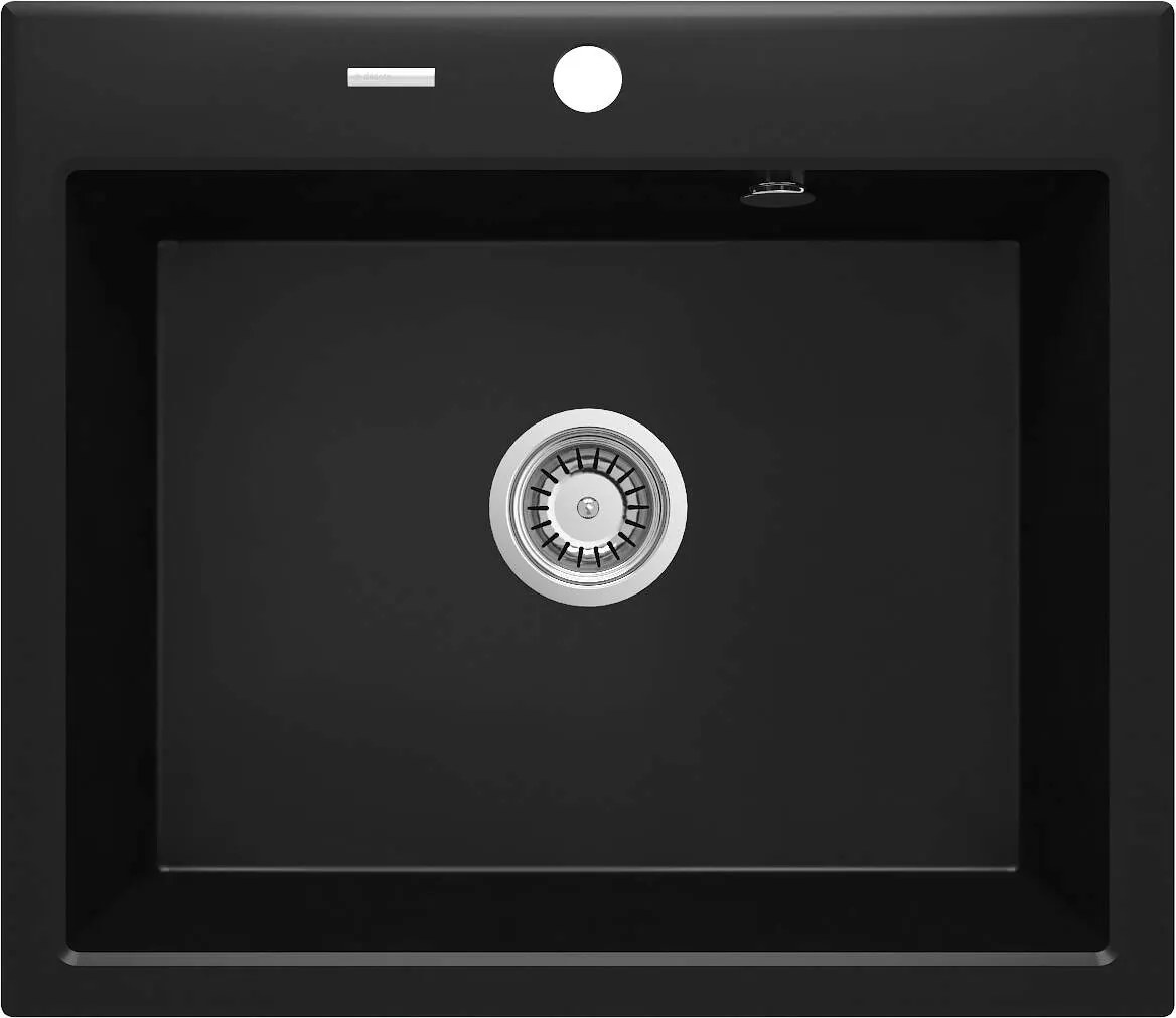 Deante Andante, granitový drez 600x520x210 mm + priestorovo úsporný sifón, 1-komorový, čierna, ZQN_N103