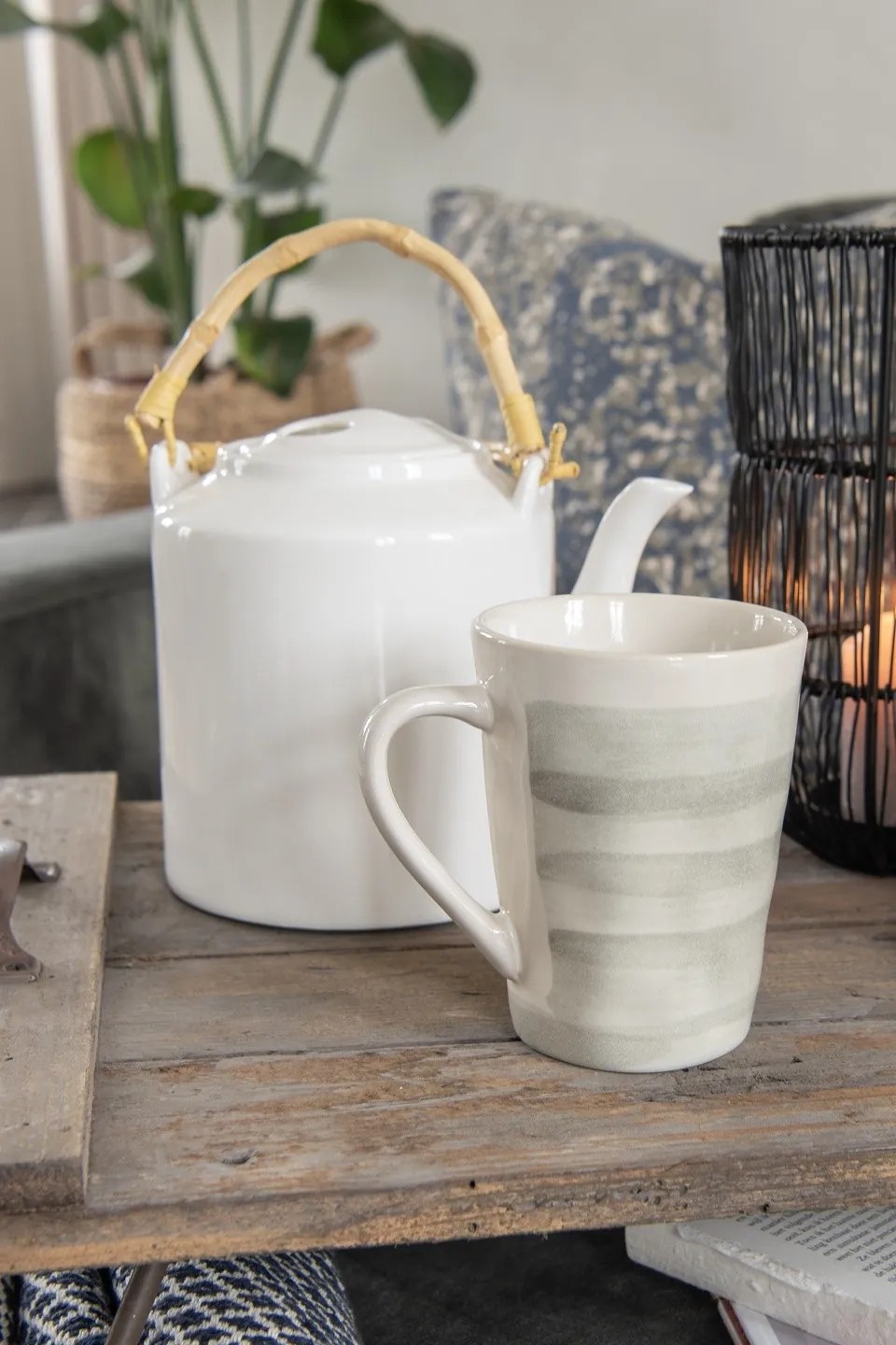 Šedo-zelený keramický hrnček Groa - 12*8*12 / 400 ml