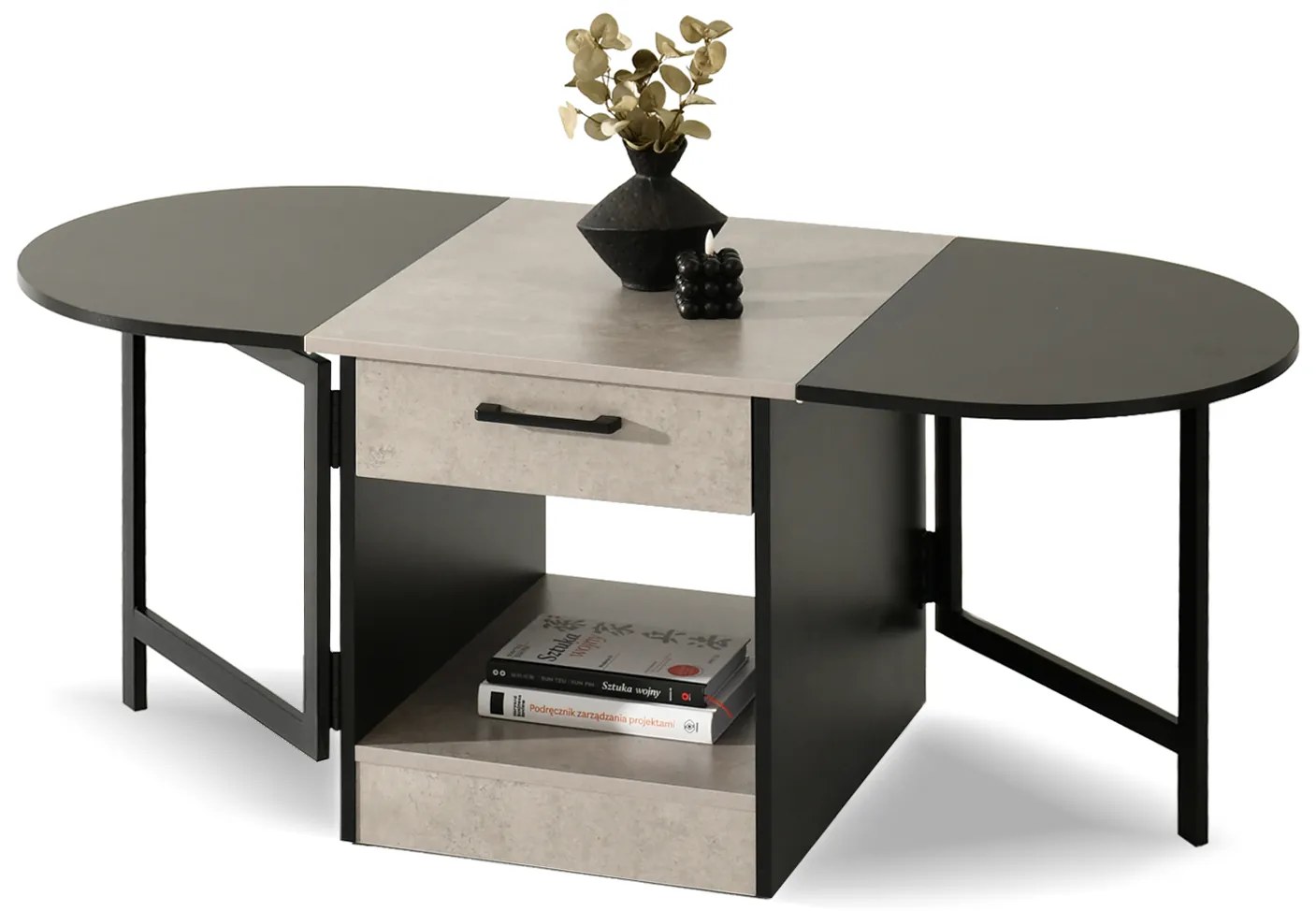 Konferenčný stolík Espana (betón + čierna). Akcia -34%. Vlastná spoľahlivá doprava až k Vám domov. 1111603