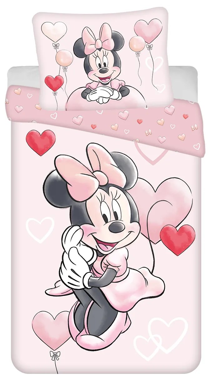 Detské obliečky Minnie Mouse 140×200 + 70×90 cm – ružové, 100% bavlna, oficiálna Disney licencia