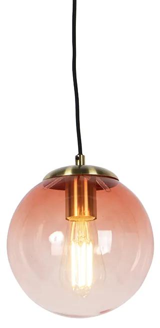 Závesné svietidlo v štýle Art Deco mosadz s ružovým sklom 20 cm - Pallon
