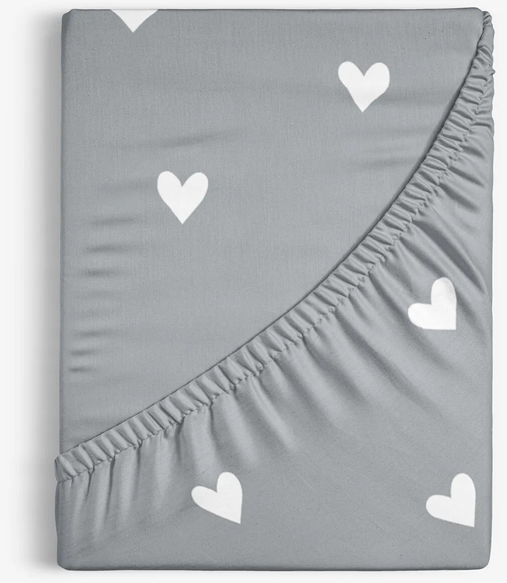 Goldea bavlnená napínacia plachta - srdiečka na sivom 180 x 200 cm