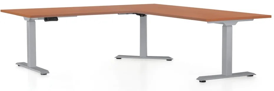 Výškovo nastaviteľný stôl OfficeTech Angle, 180 x 200 cm, sivá podnož, čerešňa