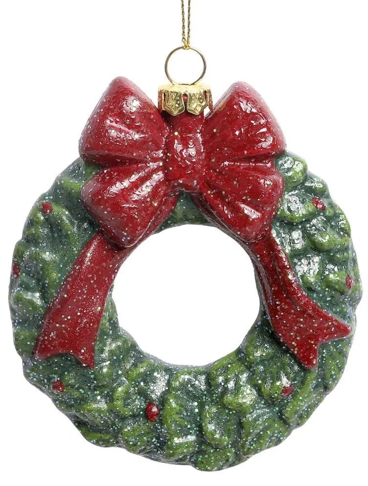 Červeno-zelená vianočná ozdoba vintage veniec - 9*2*10 cm