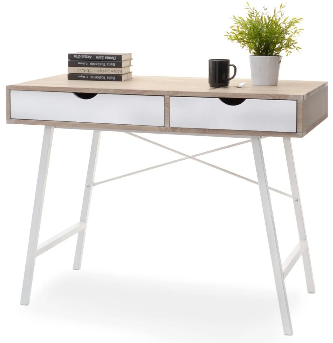 PC stolík Fallon (dub + biela). Akcia -24%. Vlastná spoľahlivá doprava až k Vám domov. 1109752