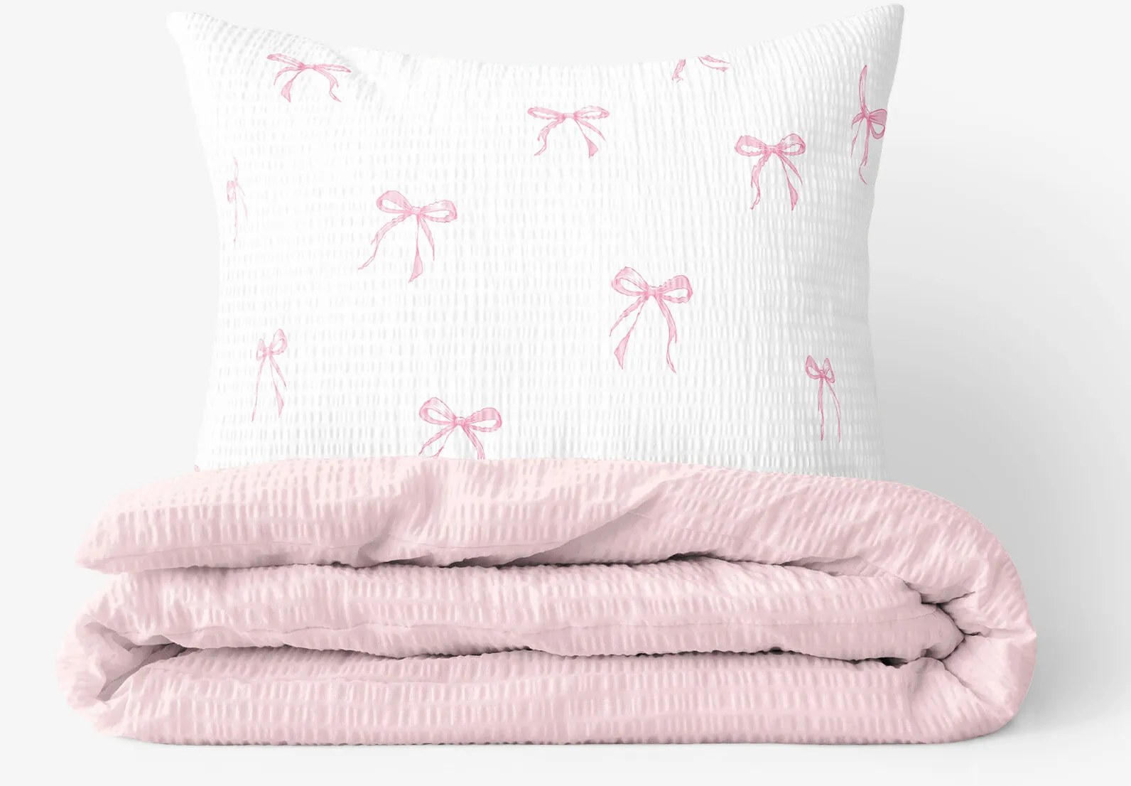 Goldea krepové posteľné obliečky duo - ružové mašličky s púdrovo ružovou 140 x 200 a 70 x 90 cm