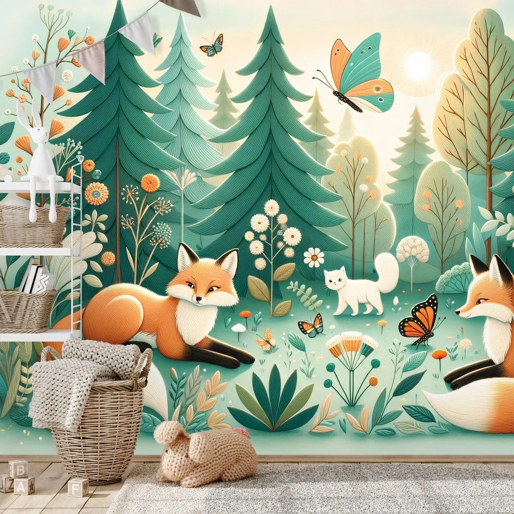 Tapeta lesné zvieratká v pastelových farbách