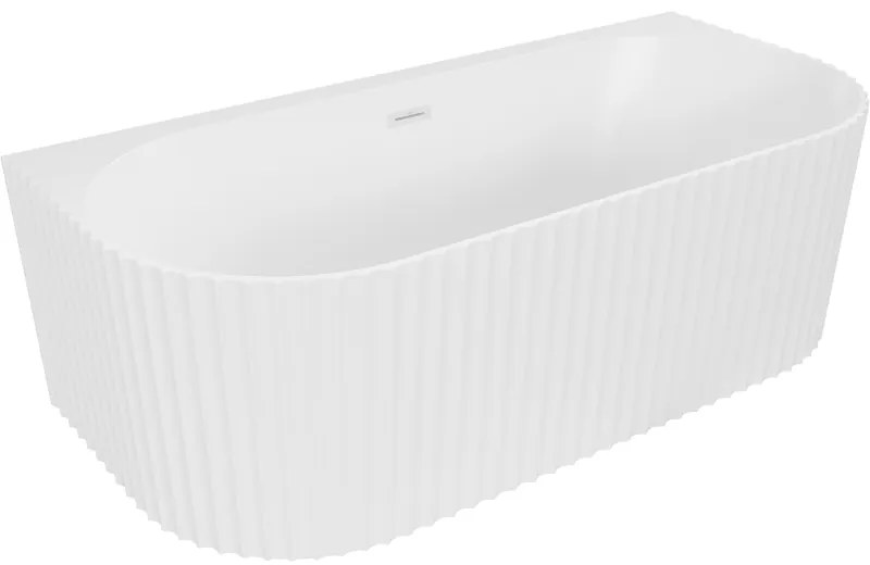 Mexen Sella, voľne stojaca vaňa ku stene, drážkovaná, 150 x 75 cm, biela matná, biely prepad, 52711507501-20
