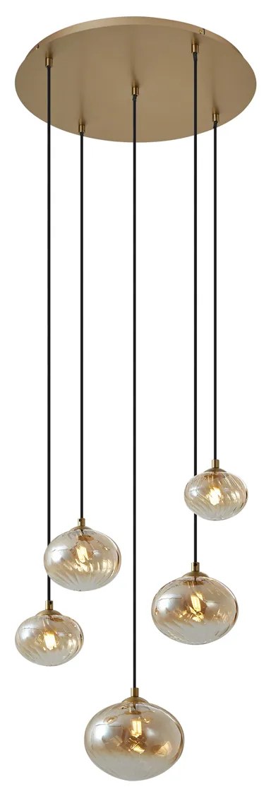 Závesná lampa Art Deco zlatá s jantárovým sklom - Jia