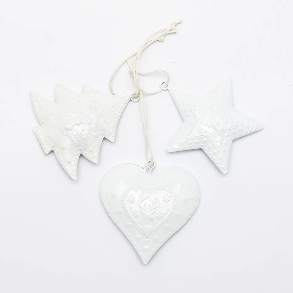 DECOLED Závesná kovová dekorácia, sada: hviezda, strom, srdce 7x7x1,2 cm