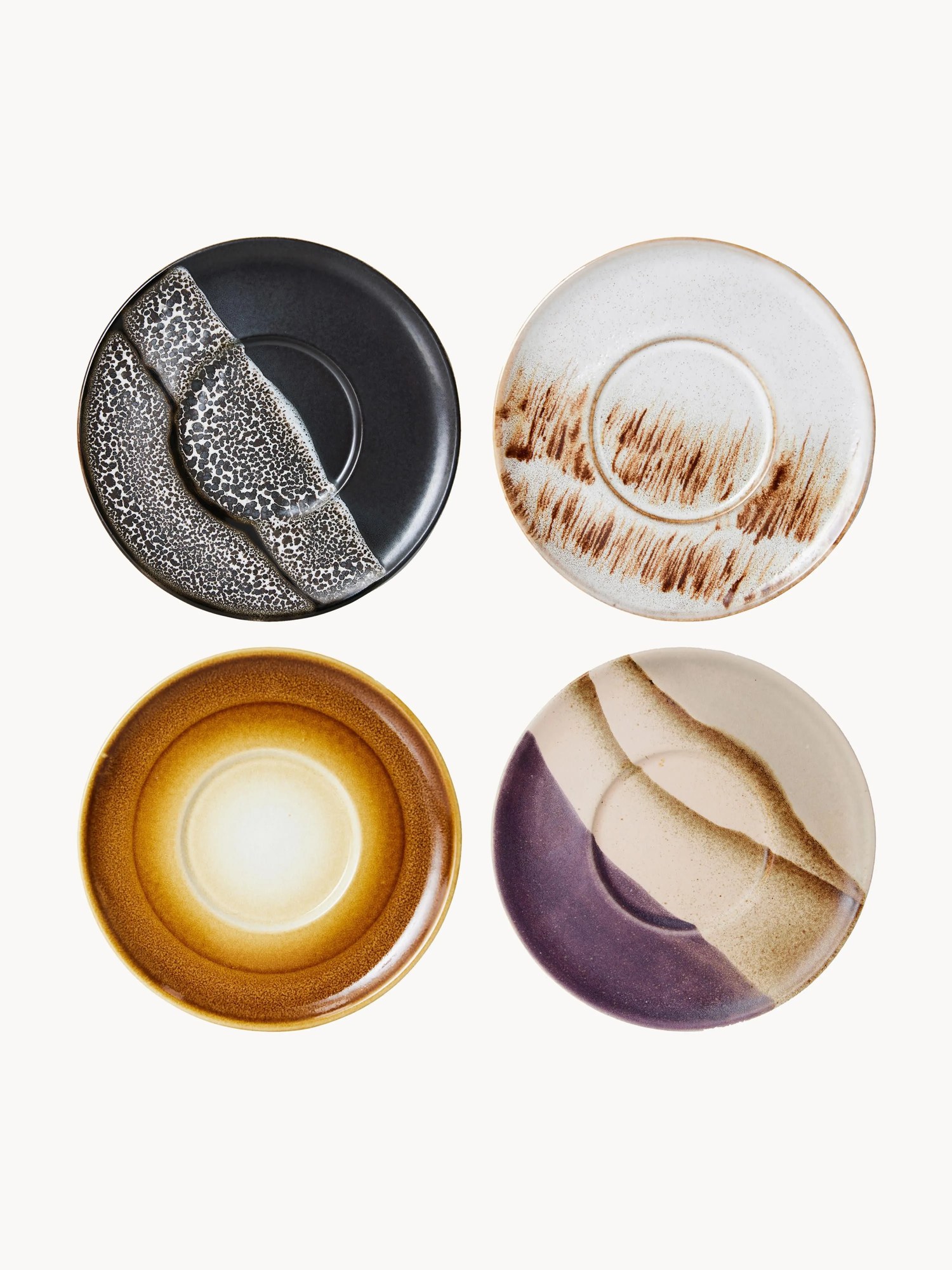 Ručne vyrobené podšálky's reaktívnou glazúrou 70's, 4 ks