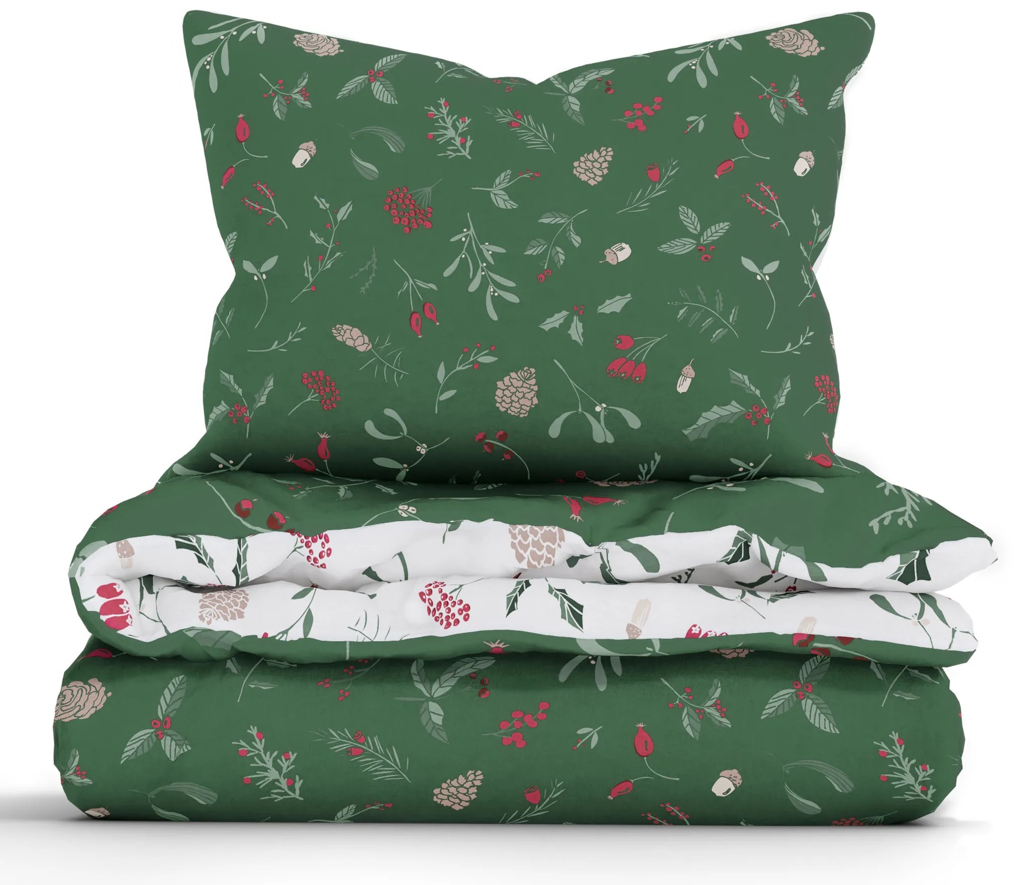 Vianočné predĺžené bavlnené obliečky Renforcé - Cezmínové vetvičky