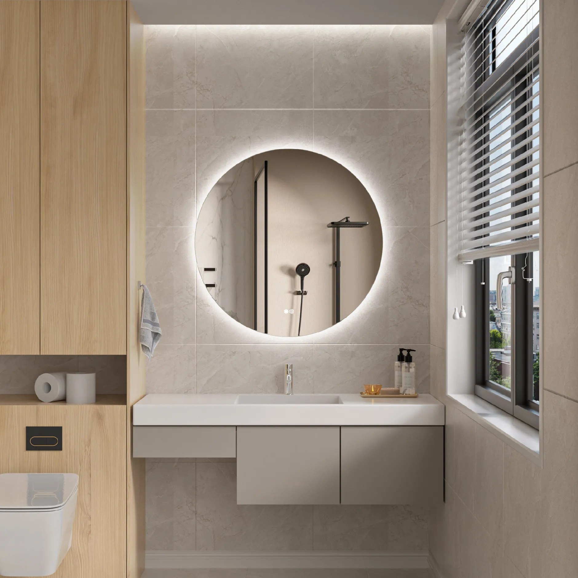 Erga Sofia, okrúhle LED zrkadlo 80cm, 1840 lm, 3 farby svetla, ERG-V01-207-8080