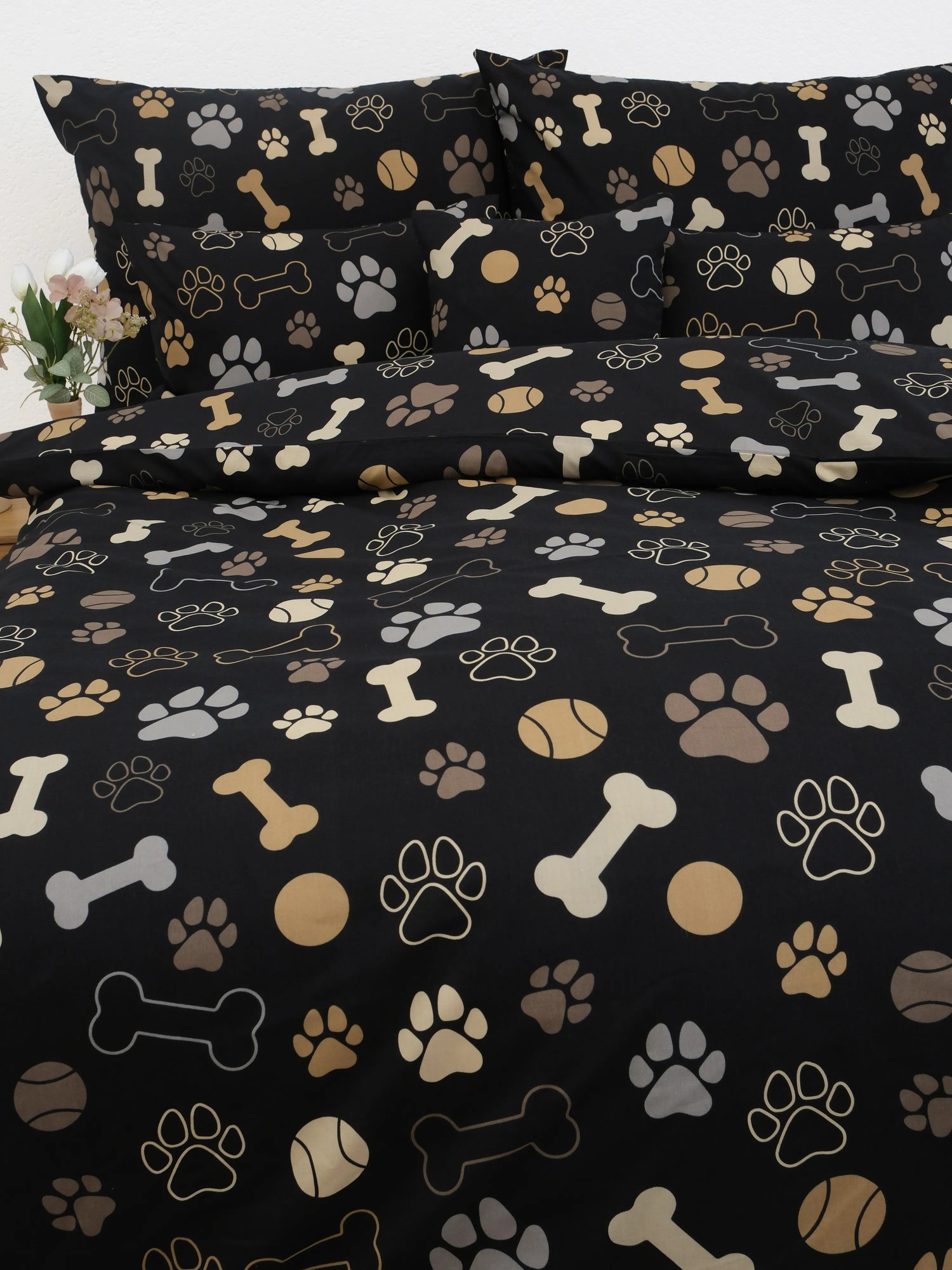 Francúzske bavlnené obliečky Renforcé – Psie labky čierne